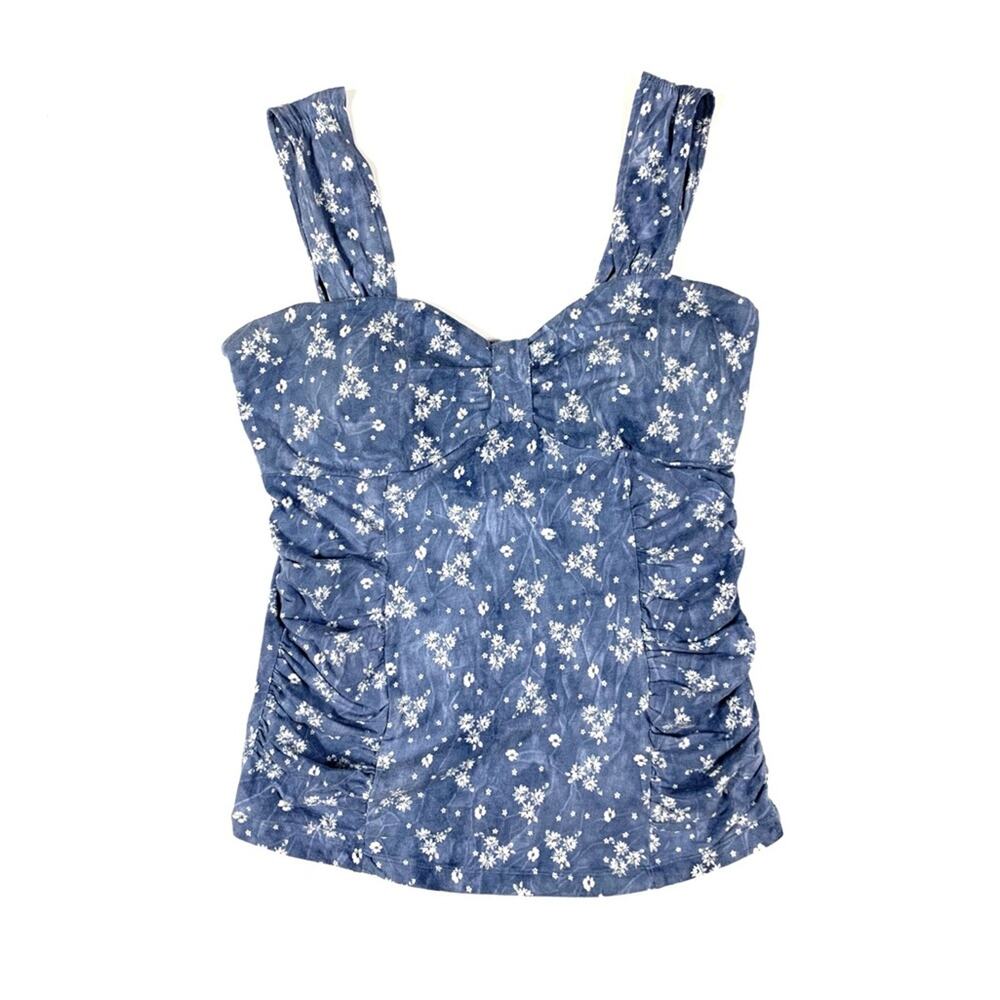 Blue Floral Ruched Tank Top - Picture 1 of 7